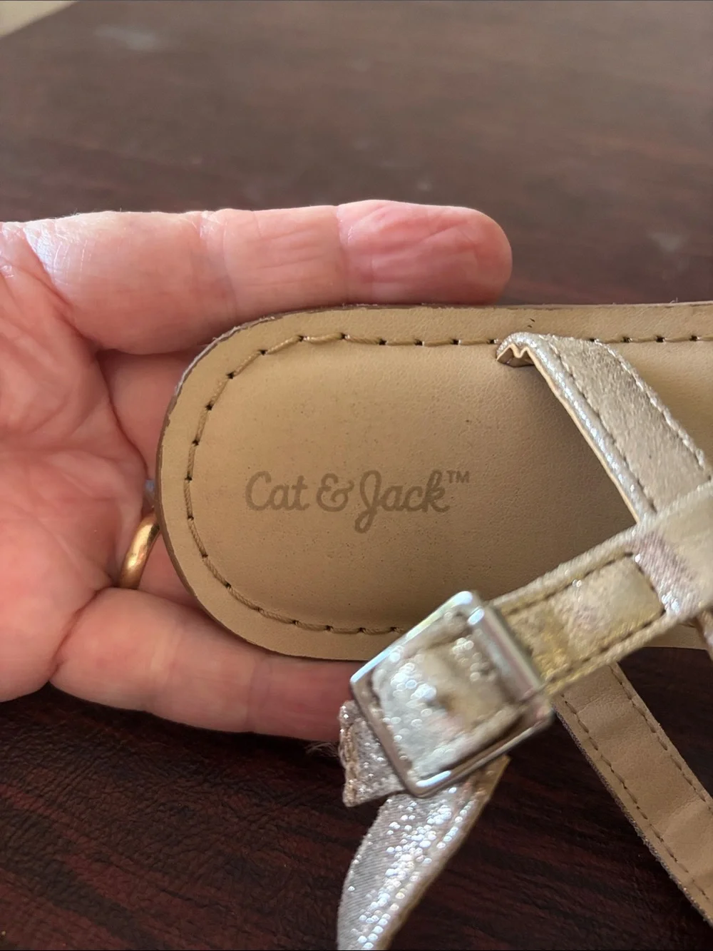 Cat & Jack Girls Gold Leaf T-Strap Sandals